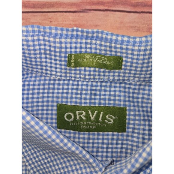 Orvis Mens Blue Gingham Dress Shirt Size Medium 100% Cotton - Picture 5 of 6